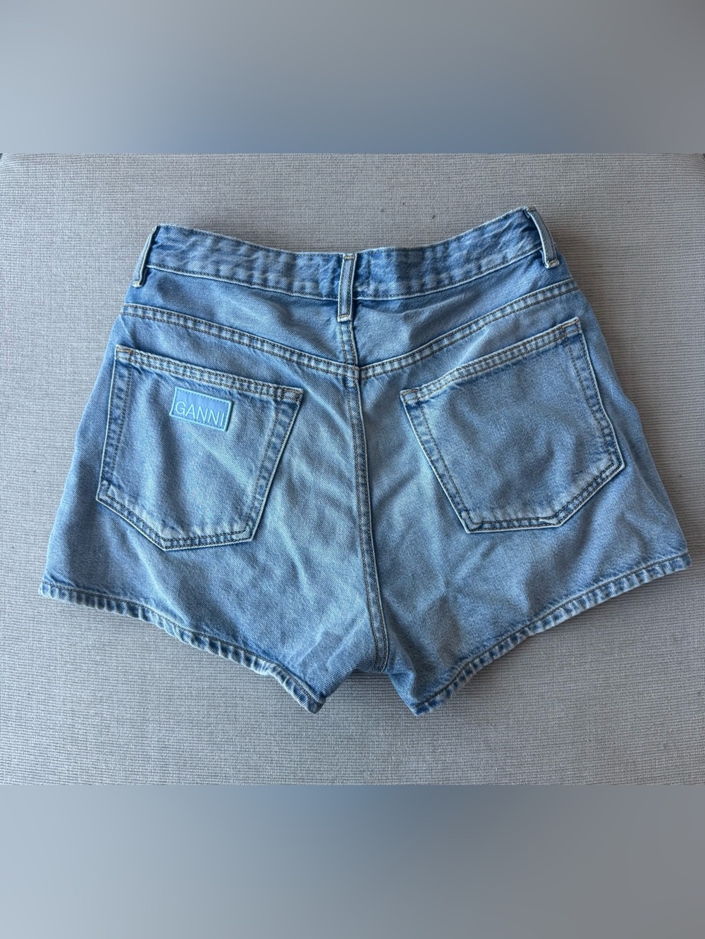 GANNI Washed Light Blue Denim Jean Shorts - Picture 2 of 4